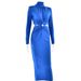 Women's Clothing New Fashion Solid Color High Neck Pleated Three-Dimensional Metal Flower Design Hollow Dress_mkmklike.com