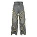 Men's Clothing High Street Washed Distressed Stitching Cat Whisker Jeans Unisex Fashion Brand Loose Wide Leg Straight Trousers_mkmklike.com