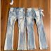 Unisex Cleanfit Stacked Flared Jeans, Light Mud Fade, Side Panel, Splatter & Ripped Knees, Breathable For Summer_mkmklike.com