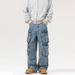 Men's American Vintage Washed Denim Cargo Pants Multi-Pocket Streetwear Straight Leg Casual Jeans_mkmklike.com