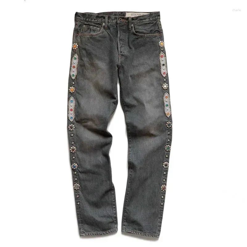 Mens Jeans No Kapital Hirata 24SS Classic Rivet Inlaid Diamond Casual Cowboy Gemstone Craft Washed Men Pants_mkmklike.com