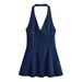 Foreign Trade Cross-Border Women's Clothing 2025 Summer European And American Fashion Versatile Simple Halter Neck Denim_mkmklike.com
