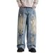 Unisex American High Street Straight Leg Jeans Graffiti Print Loose Fit Retro Trendy Pants Stylish Summer Cross Border E Commerce_mkmklike.com