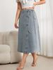 K Tethered Mid Skirt Elegant Women's Split Wrap Long Denim Skirt Loose Retro_mkmklike.com