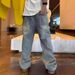 Plain Autumn New Men's Casual Jeans Hand-painted Inkjet Printing Fashionable Versatile Washed Old Straight Pants_mkmklike.com
