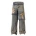 American Style Washed Cement Dyed Distressed Two-Piece Jeans For Men Vintage Loose Cat Whiskers Wasteland Straight_mkmklike.com