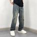 Men's Distressed Straight Leg Jeans, Lightweight Loose Fit Vintage Washed Denim Pants For Casual Street Style_mkmklike.com