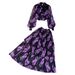 Women's Clothing light mature style, lantern long sleeves, bowknot, loose printed chiffon shirt, two-piece suit, high waist skirt_mkmklike.com