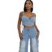 Fashion Suspender Tube Top Denim Top Pocket Straight Workwear Women's Jeans Suit_mkmklike.com