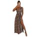 Women's oblique shoulder leopard print slim waist temperament long dress_mkmklike.com
