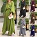 Women's Clothing Loose Large Solid Long Sleeve Top High Waist Half Body Long Dress Set_mkmklike.com