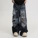 High Street Inkjet Hole Jeans For Men And Women Summer 2025 New Heavy Washed Handsome Street Wide Leg Pants_mkmklike.com