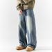 Men's Vintage Washed Jeans - Retro Straight-Leg Denim Pants With Distressed Details, Relaxed Fit Fashion Trends_mkmklike.com