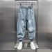 Harlan Tied Jeans Men's Loose American High Street Pants Trendy Versatile Ruffian Handsome Splicing Nine-point Casual Men's Pants_mkmklike.com