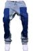 Distressed Bell-bottom Jeans Color Block Construction Details Street Style Trendy Unique Niche Pants Men's Fashion Trousers JEANS_mkmklike.com