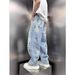 Men's Distressed Washed Denim Jeans - Loose Fit Retro High Street Straight Leg Pants For Casual Streetwear_mkmklike.com