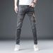 Men's Clothing Embroidered Pattern Black And Gray Personality Fashion Handsome Jeans Men's Trendy Brand Trendy Slim Fitting Casual Stretch Trousers_mkmklike.com