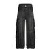 Men's Clothing Punk Washed Denim Multi Pocket Work Trousers Design Sense Men's Wear Vibe High Street Trend Niche Wide Leg Straight Pants_mkmklike.com