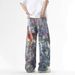 Men's Clothing Startlight Men's American Street Hip Hop Washed Jeans Heavy Hand Painted Graffiti Loose Ripped Trousers_mkmklike.com