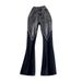 Women's splicing raw edge micro-flared jeans for women tassel stretch thin slim flared pants_mkmklike.com