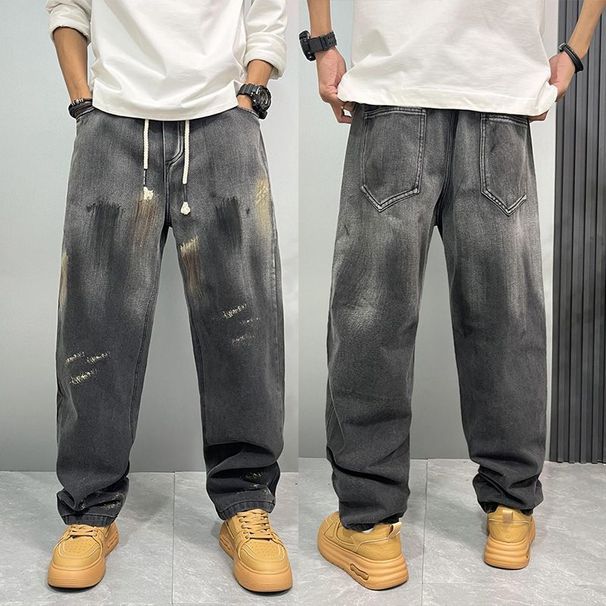 Men's Gradient Wash Straight-Leg Jeans – Urban Streetwear Denim Pants With Distressed Fading & Relaxed Fit_mkmklike.com