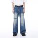 Distressed Raw Hem Relaxed Fit Straight Leg Jeans For Men & Women - High Street Hip Hop Denim Pants With Mid Rise_mkmklike.com
