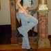 Women's American Style Low Rise Color Block Patchwork Flared Jeans Vertical Stripe Seam Stretch Washed Light Blue Denim_mkmklike.com