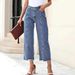 Women's Clothing High-Waisted Slimming Denim Jeans Versatile Solid Color Frayed Straight Leg Cropped Fashion_mkmklike.com