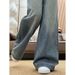 Rhinestone-Embellished High-Waisted Wide-Leg Jeans For Women – Vintage Blue, Flowy & Floor-Length Styling For Effortless Elegance_mkmklike.com