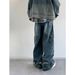 Japanese Retro Washed Denim Jeans For Men & Women - Loose Straight Leg Trousers With Deconstructed Wide Cuff & Pleated Design_mkmklike.com