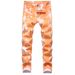 Men's Colorful Floral Print Stretch Denim Casual Wide Leg Pants mid Waist Black Blue Non-Stretch Cotton Long Jeans_mkmklike.com