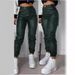 Women's Clothing Motorcycle Zipper Pleated Pocket Fashion PU Casual Patch Pocket Tight Leg Pants_mkmklike.com