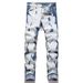 Men's Blue High Street Heavy Duty Distressed Stretch Skinny Jeans_mkmklike.com