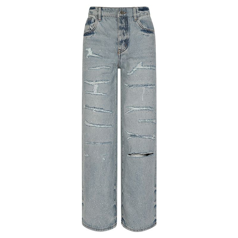 Men's Clothing Fashion All Match Loose Straight Jeans Men's Ripped Straight Pants_mkmklike.com