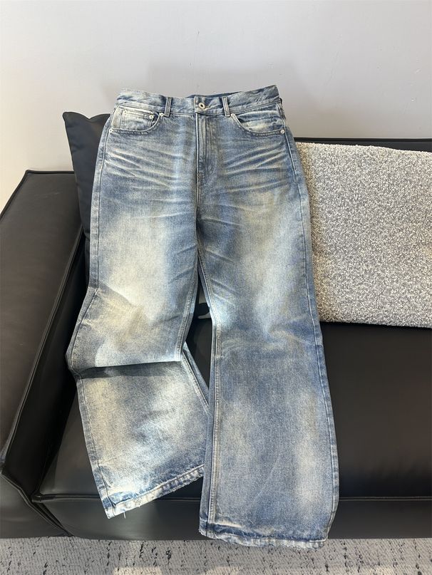 Men's Clothing New A Line Washed Blue Straight Loose Cleanfit Jeans_mkmklike.com