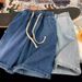 Men's Summer Thin Loose Five-Point Denim Orts Waed Elastic Waist Casual Straight Leg Jeans_mkmklike.com