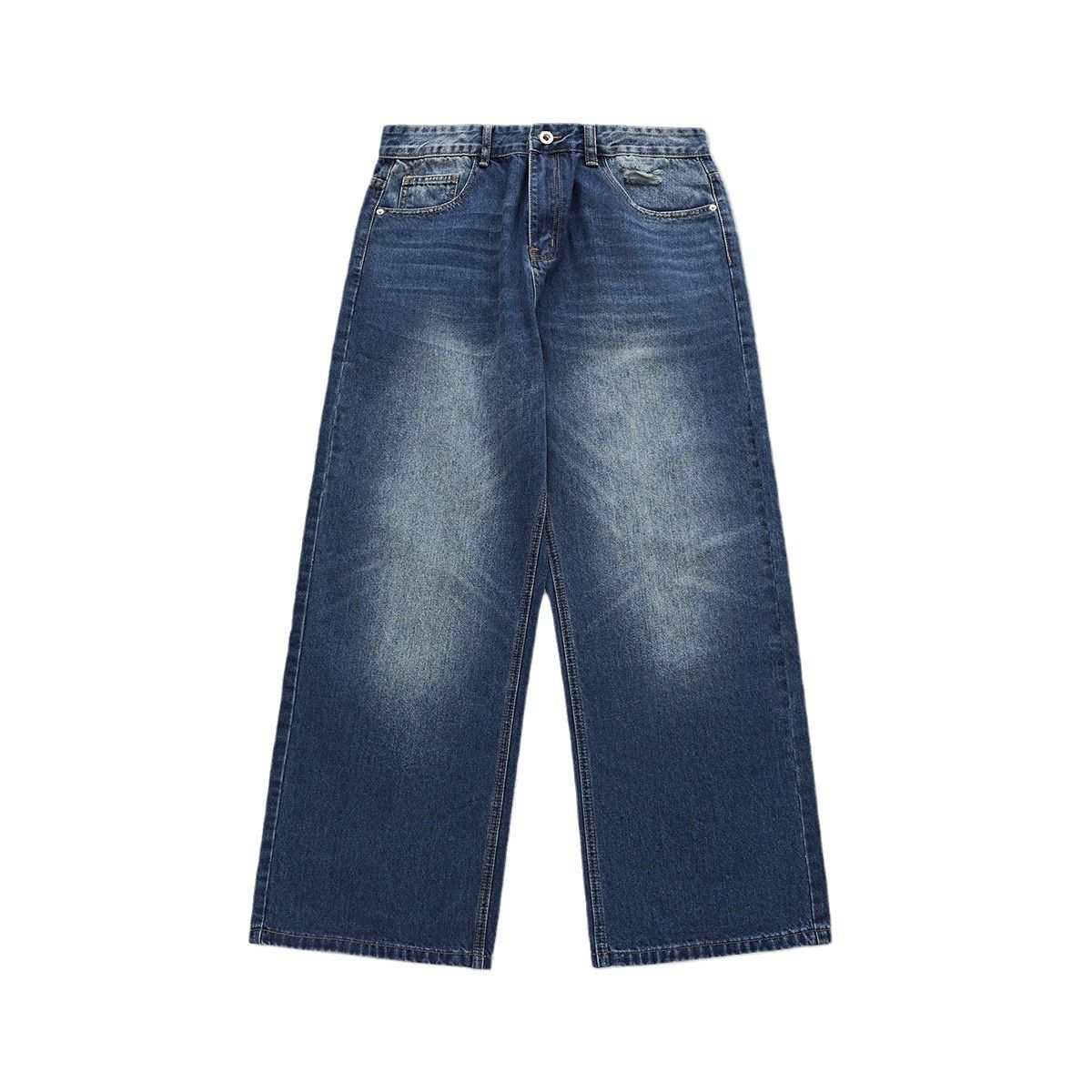 Men's Distressed Wide-Leg Jeans – Vintage Washed Denim Pants (Blue, S-XL)Men's Clothing_mkmklike.com