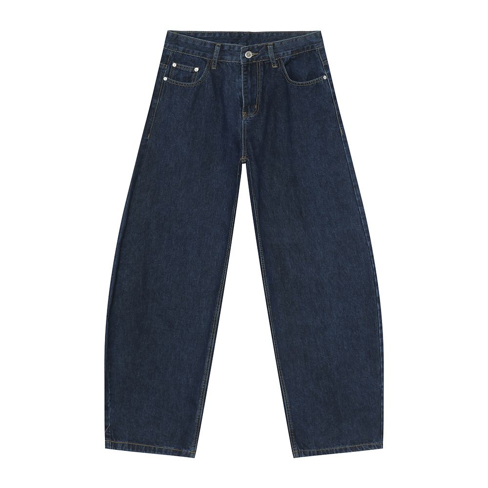 Men's Korean Streetwear Jeans – Wide-Leg Blade Cut, Washed Cotton Blend (XS-XL, Distressed/Black/White)_mkmklike.com