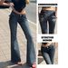 Women's Retro Style Low Rise Flared Jeans Letter Embroidery Stretch Denim Trousers Cross Border Fashion_mkmklike.com