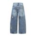 Wasteland Style Ink Splash Vintage Dirty Denim Scimitar Pants Niche Design Reverse Wear Inverted Arc Wide-Leg Trousers_mkmklike.com