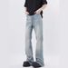 American High Street Washed Old Jeans Men's Slim Straight Slightly Pulled Light Pants_mkmklike.com