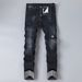 Men's Handmade Worn-out Black Jeans With Elastic Fashion, Multi Craft Washing, Slim Fit Denim Pants, Versatile Men's Pants For All Seasons_mkmklike.com