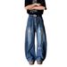 Washed And Worn Curved Knife Jeans For Men, American Hip-Hop High Street Wide Pants, Loose Straight Leg Pants_mkmklike.com