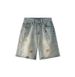 American Washed Embroidered Bear Denim Shorts Women's Tide Brand Summer Couple Loose Straight Casual Wide-leg Five-point Pants_mkmklike.com