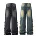 Men's Clothing Unisex High Street Patchwork Striped Star Appliqué Straight Leg Jeans Distressed Flared Wide Leg Floor Length High Street_mkmklike.com