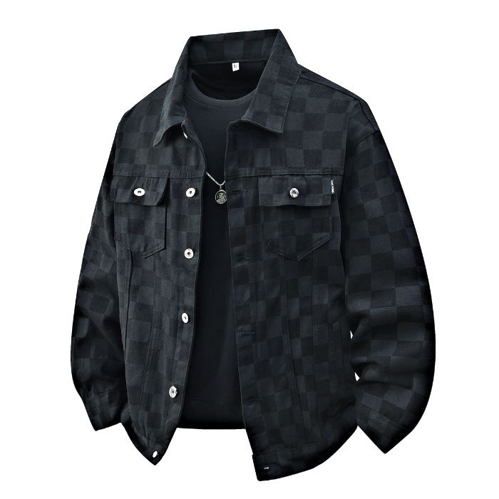 Manufacturer Hair Denim Jacket Men's Loose Checkerboard Printing Top Trendy Brand Jacket Classic Versatile Autumn And Winter Clothing_mkmklike.com