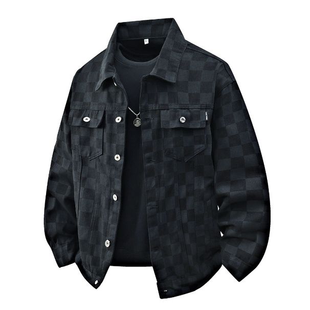 Manufacturer Hair Denim Jacket Men's Loose Checkerboard Printing Top Trendy Brand Jacket Classic Versatile Autumn And Winter Clothing_mkmklike.com