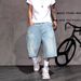 Men's Vintage Washed Denim Shorts - Relaxed Fit Straight Leg Summer Casual Shorts With Star Print_mkmklike.com