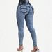 High Waisted Elastic Waist Color Block Stitched Hip Lifting Jeans For Women Style Long Pants_mkmklike.com