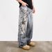 Men's Clothing Jeans Men's Summer Retro Print Trendy Wide Leg Straight Pants_mkmklike.com